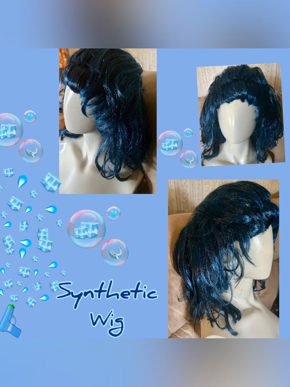 Metallic Blue Wavy Women's Wig -